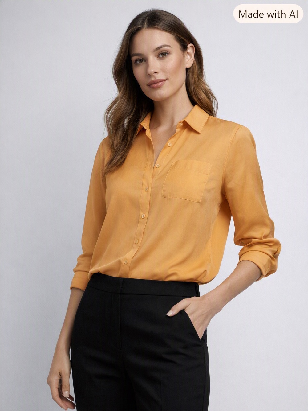 fresh Women's Golden Orange Button-Up Blouse